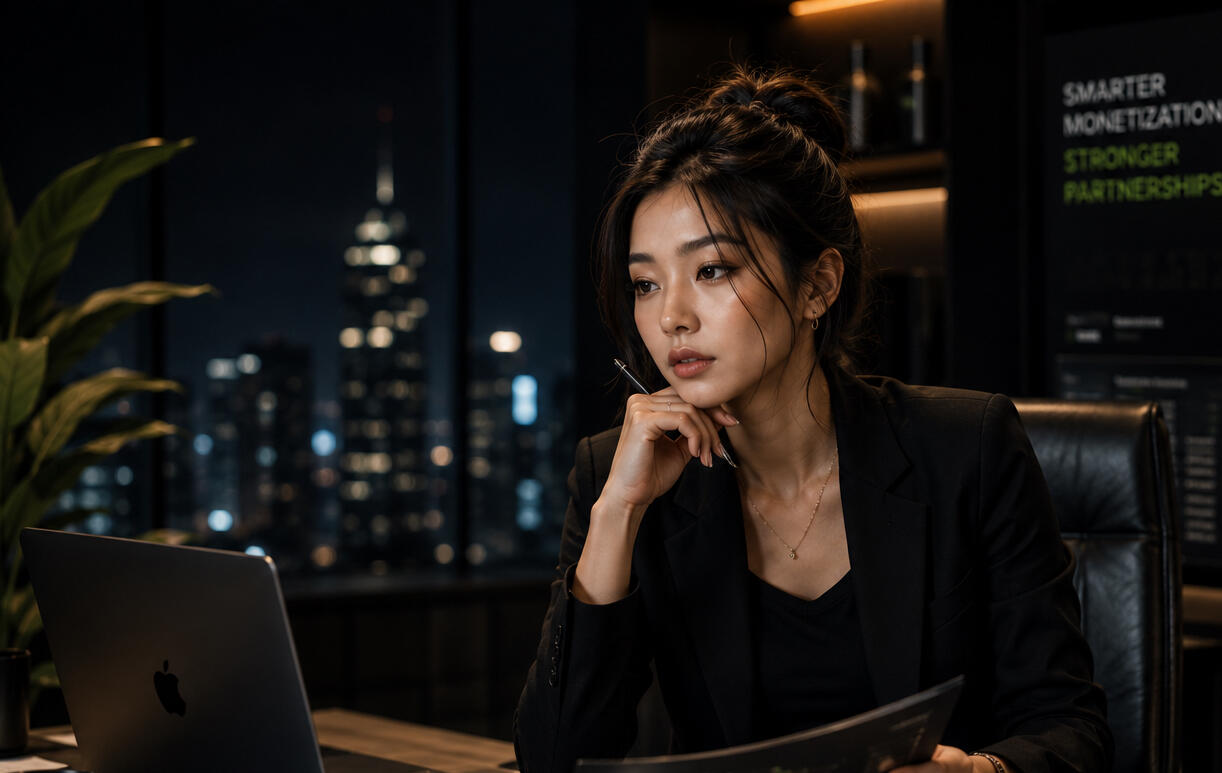 affiliate marketing Young affiliate marketing professional analyzing traffic monetization reports in a modern office, representing career development, affiliate management, performance marketing, media buying, digital marketing training and professional growth through the Tra