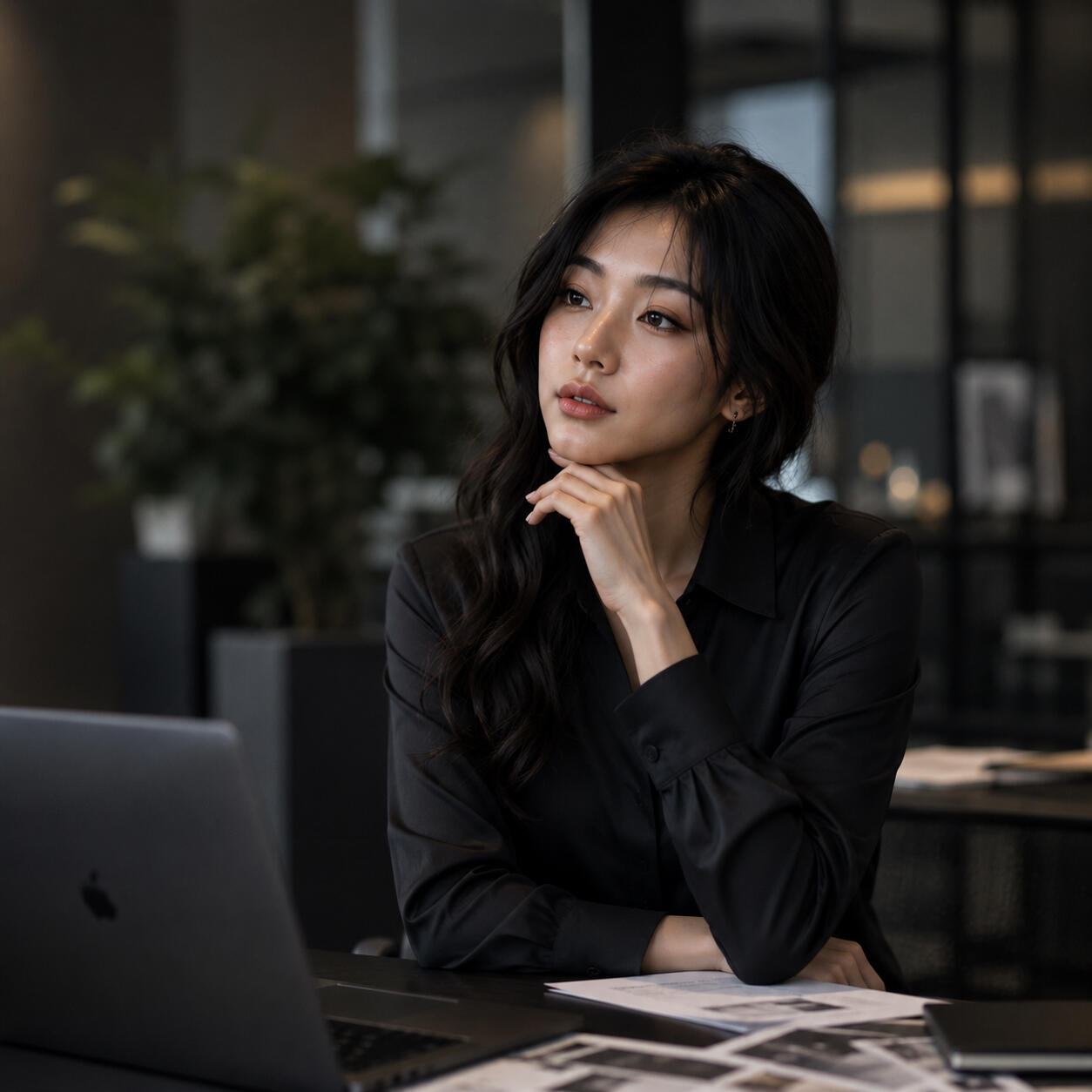 Professional affiliate manager working in a modern office environment, analyzing partnership performance and growth opportunities. Thoughtful businesswoman at her desk reviewing data and strategic reports, representing relationship-driven affiliate marketi